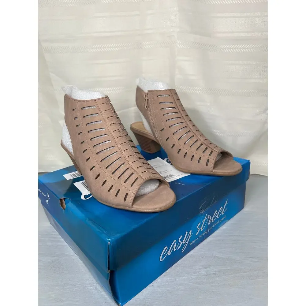 Easy Street Elevate Cutout Block Heel Sandals Sand Womens Size 11M